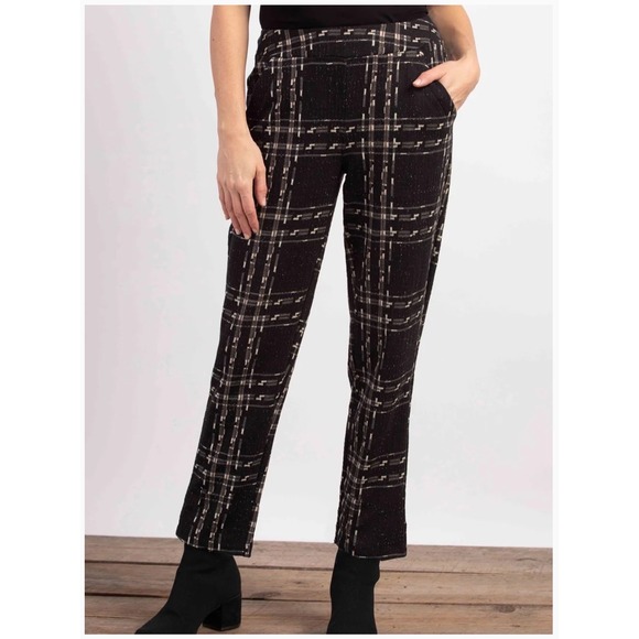 Habitat Pants - Habitat Speckle Knit Plaid Ankle Pants Black S Pull On Trousers Lagenlook Artsy